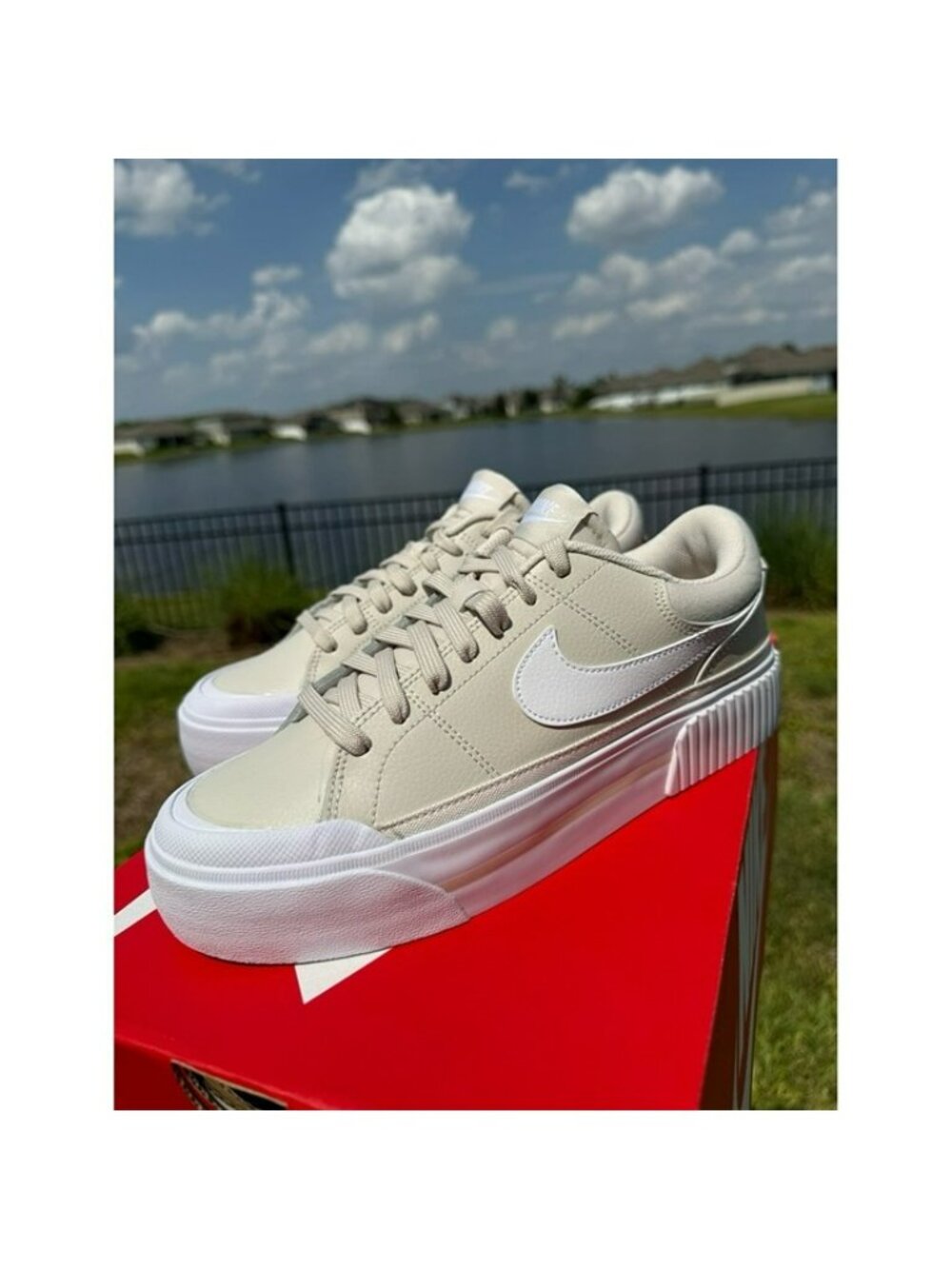 6.5 WOMEN'S NIKE COURT LEGACY LIFT OREWOOD  / BEIGE WHITE SNEAKERS DM7590-111